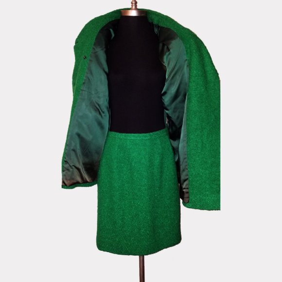 Vtg 60s 2 PC Boucle Wool Mouton Fur Skirt Suit M - Picture 7 of 12